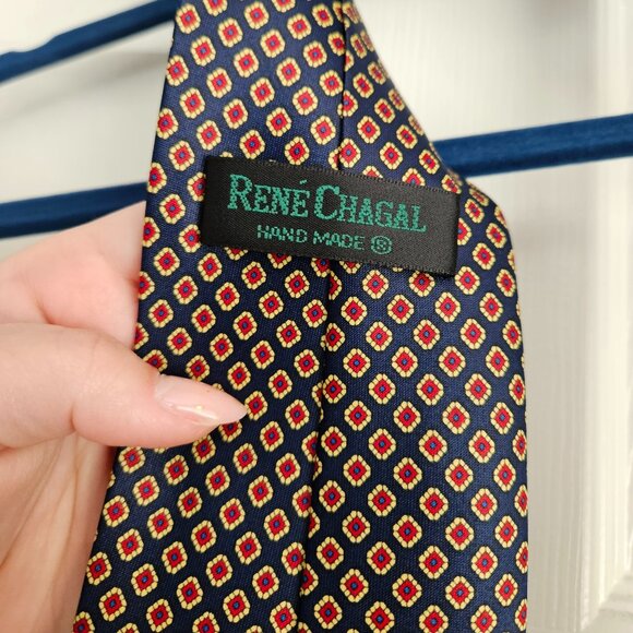 Rene Chagal Hand Made Red, Yellow & Black Tie, Geometrical Pattern - Picture 1 of 10